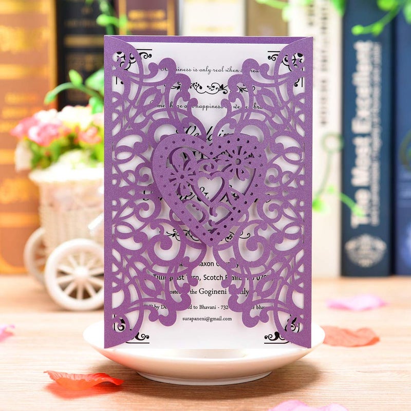 FOMTOR Laser Cut Wedding Invitations Kits 50 Packs Laser Cut Wedding Invitations with Blank Printable Cards and Envelopes for Birthday Parties Purple - Image 3
